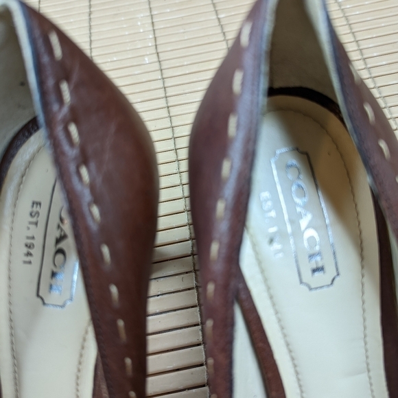 Coach "Clarice" women's sz 10 B   brown Leather bold white cord Stitched Peep To - Picture 9 of 10